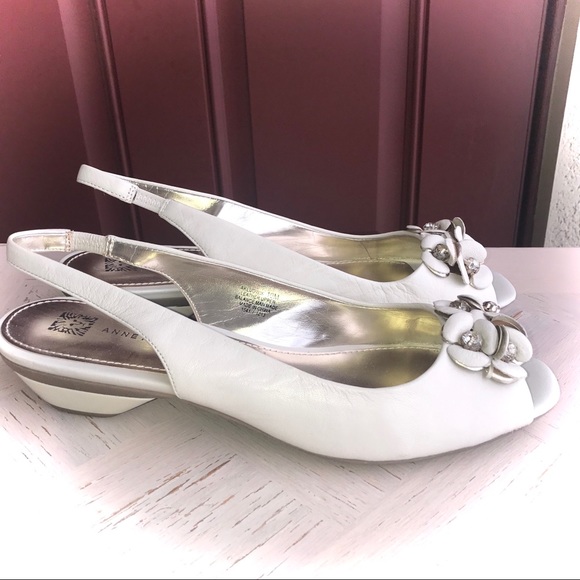 Anne Klein Shoes - Anne Klein Peep Toe Sling Back, Cream, 10